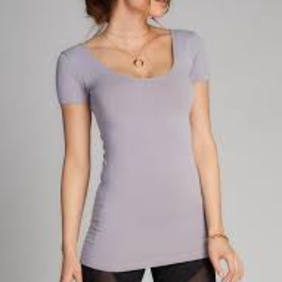 Bamboo Double Scoop Neck Cap Sleeve Top - CASHMERE ROSE - Picture 1 of 5